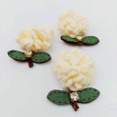 Beige and Green Floral Applique with Rhinestone, Flower Motifs x 2